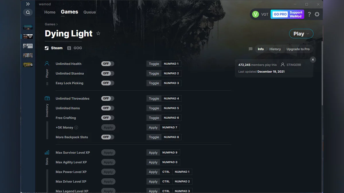 Dying Light — Trainer (+34) from 12/19/2021 [WeMod]