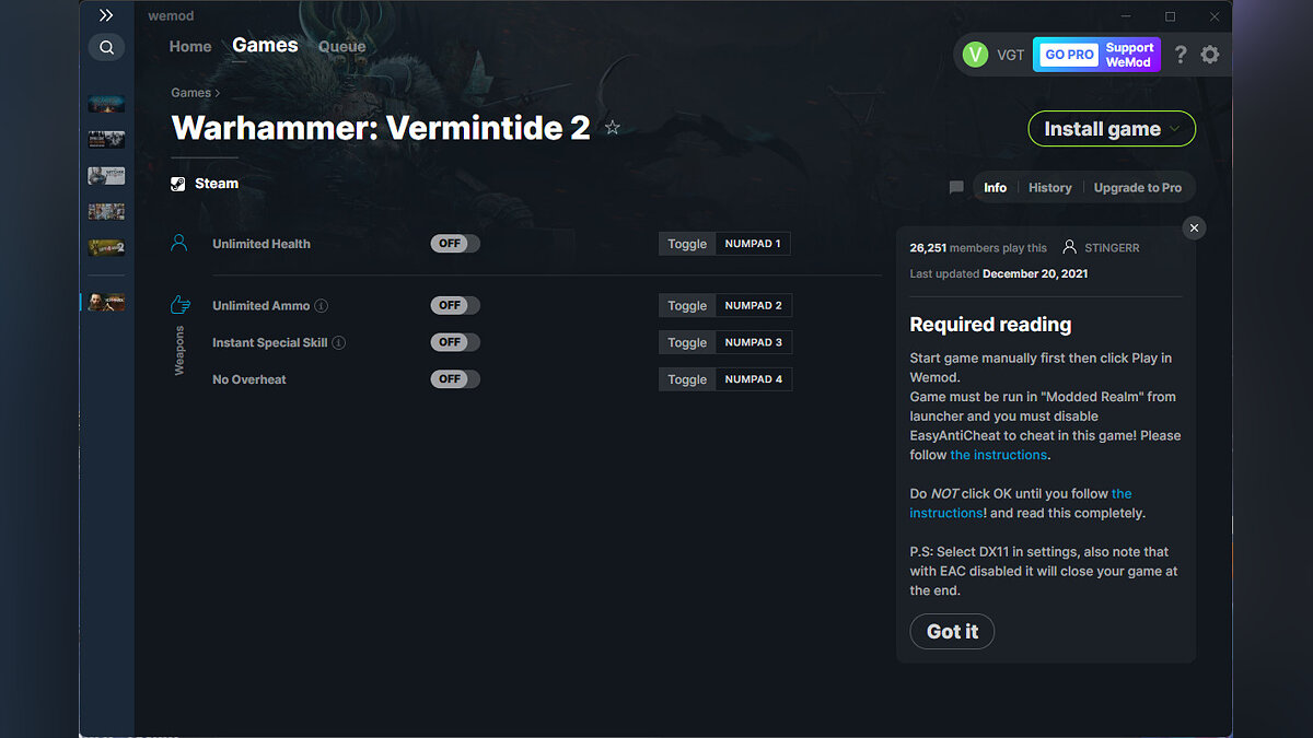 Warhammer: Vermintide 2 — Trainer (+4) from 12/20/2021 [WeMod]