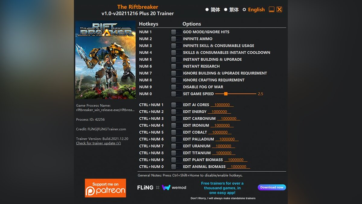 The Riftbreaker — Trainer (+20) [1.0 - UPD: 12/16/2021]