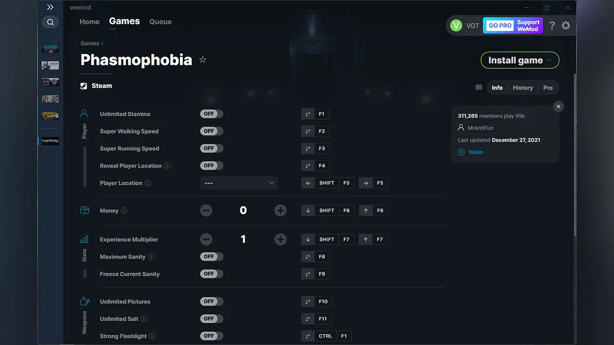 Phasmophobia — Trener (+22) od 27.12.2021 [WeMod]