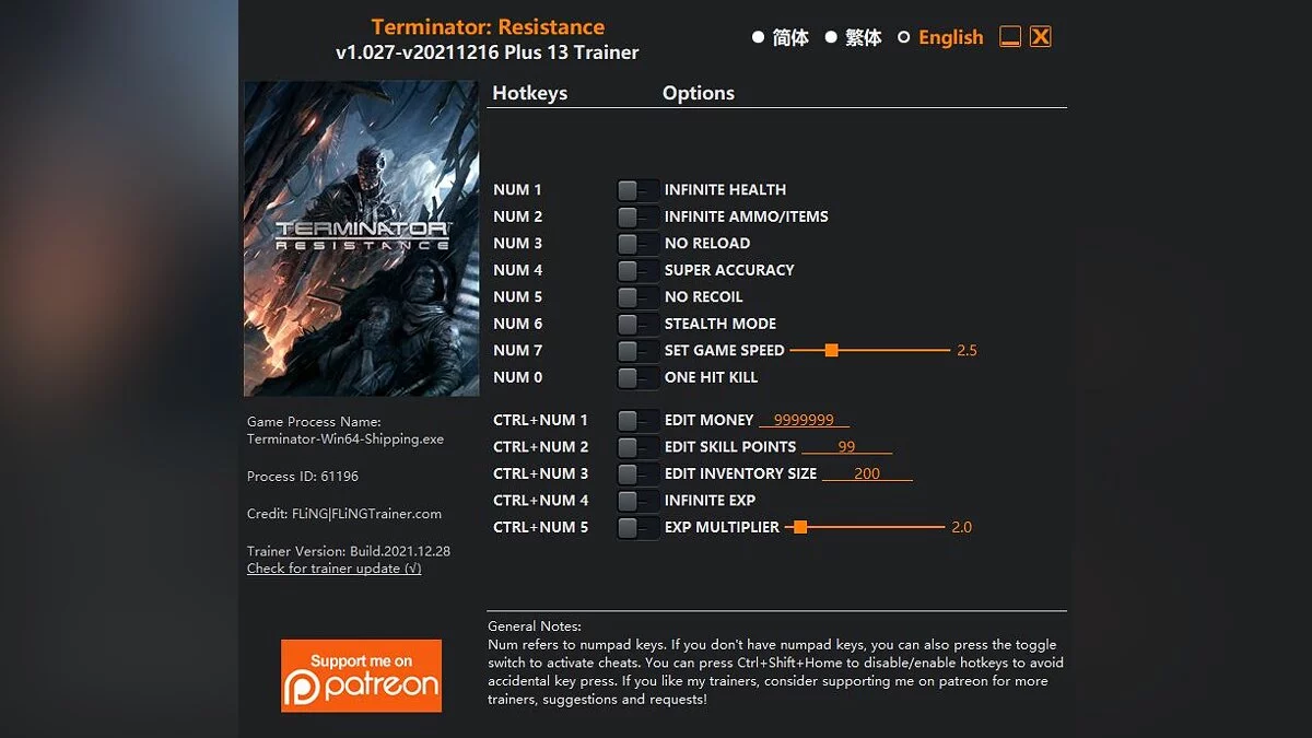 Terminator: Resistance — Entrenador (+13) [1.027 - UPD: 16/12/2021]