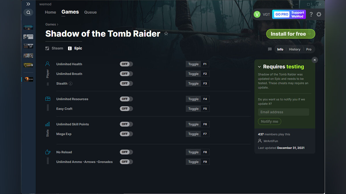 Shadow of the Tomb Raider — Trainer (+9) from 12/31/2021 [WeMod]