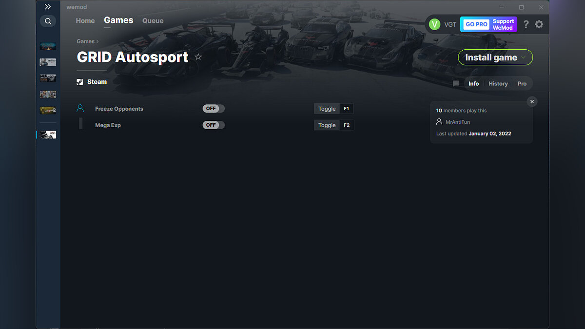 GRID: Autosport — Trainer (+2) from 01/02/2022 [WeMod]