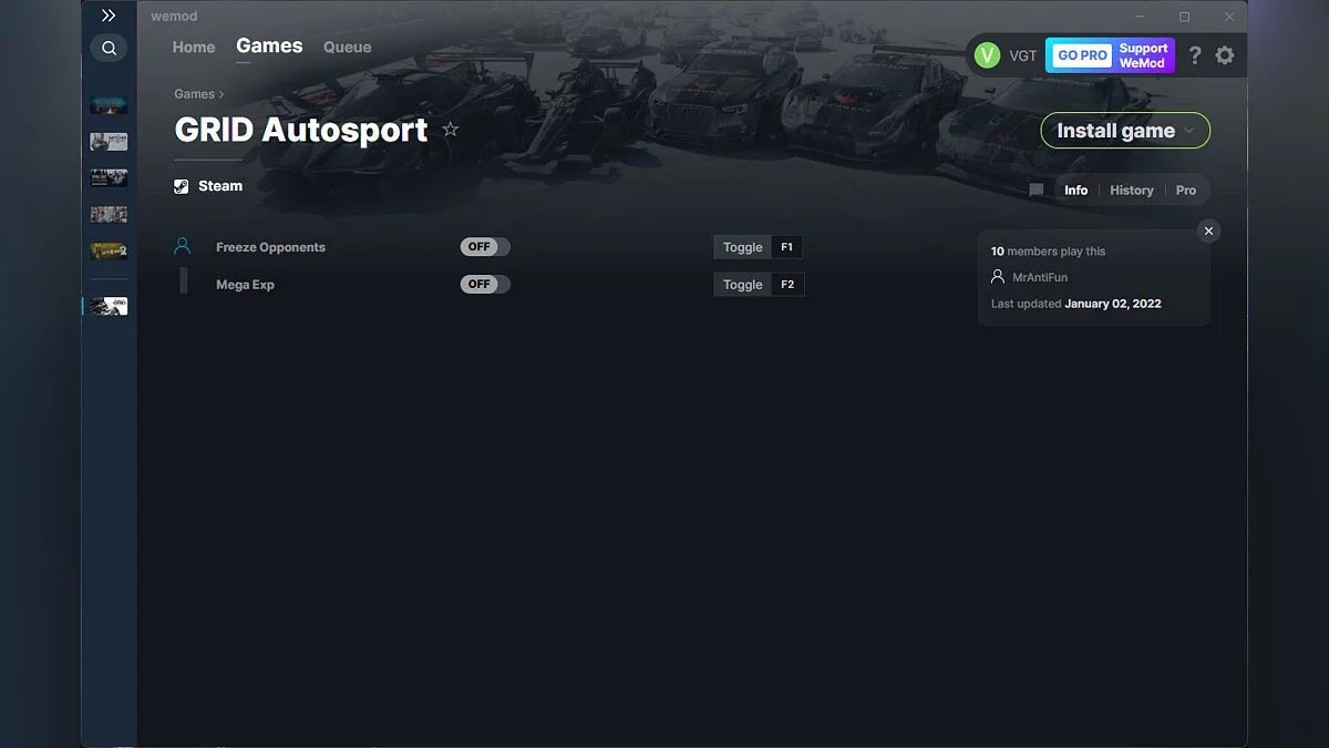 GRID: Autosport — Trainer (+2) ab 01.02.2022 [WeMod]