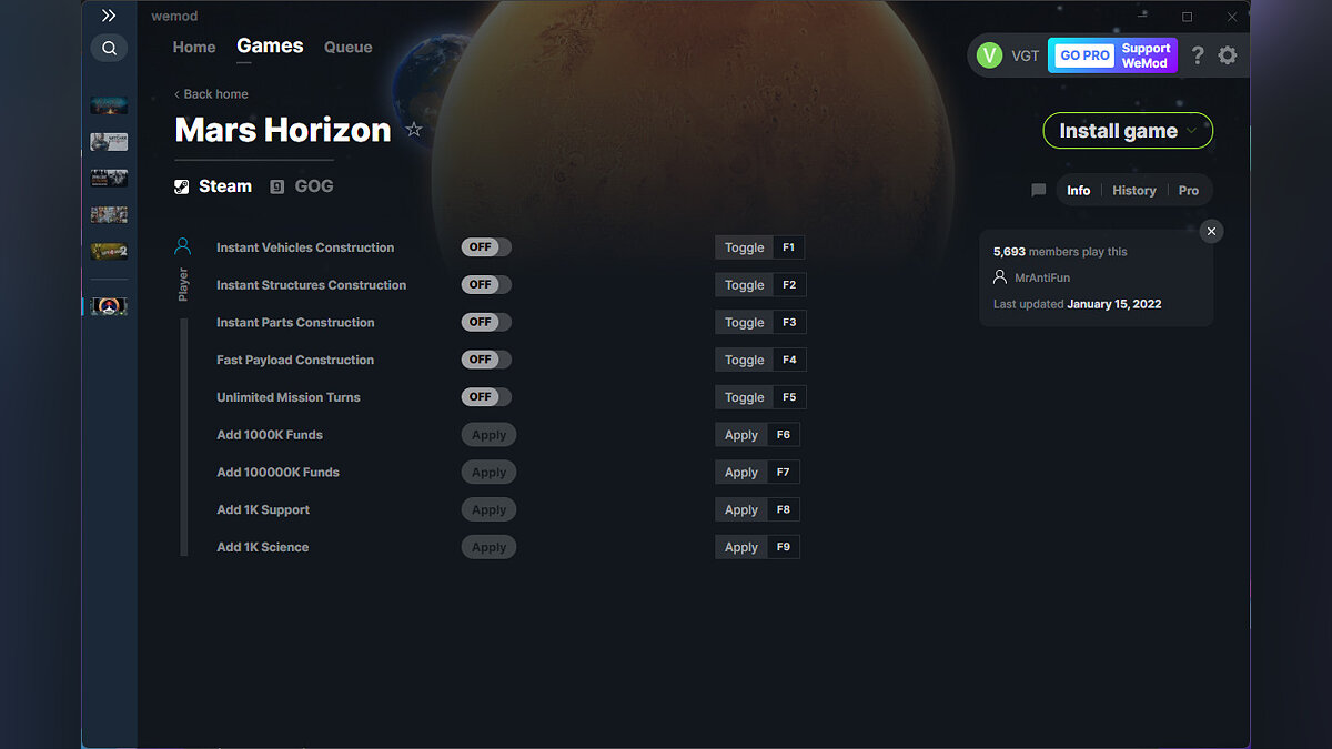 Mars Horizon — Trainer (+9) from 01/15/2022 [WeMod]