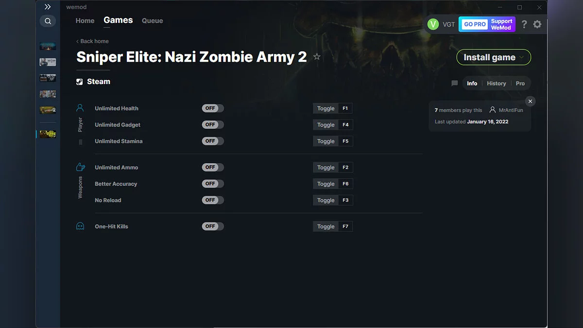 Sniper Elite: Nazi Zombie Army 2 — Trainer (+7) from 01/16/2022 [WeMod]