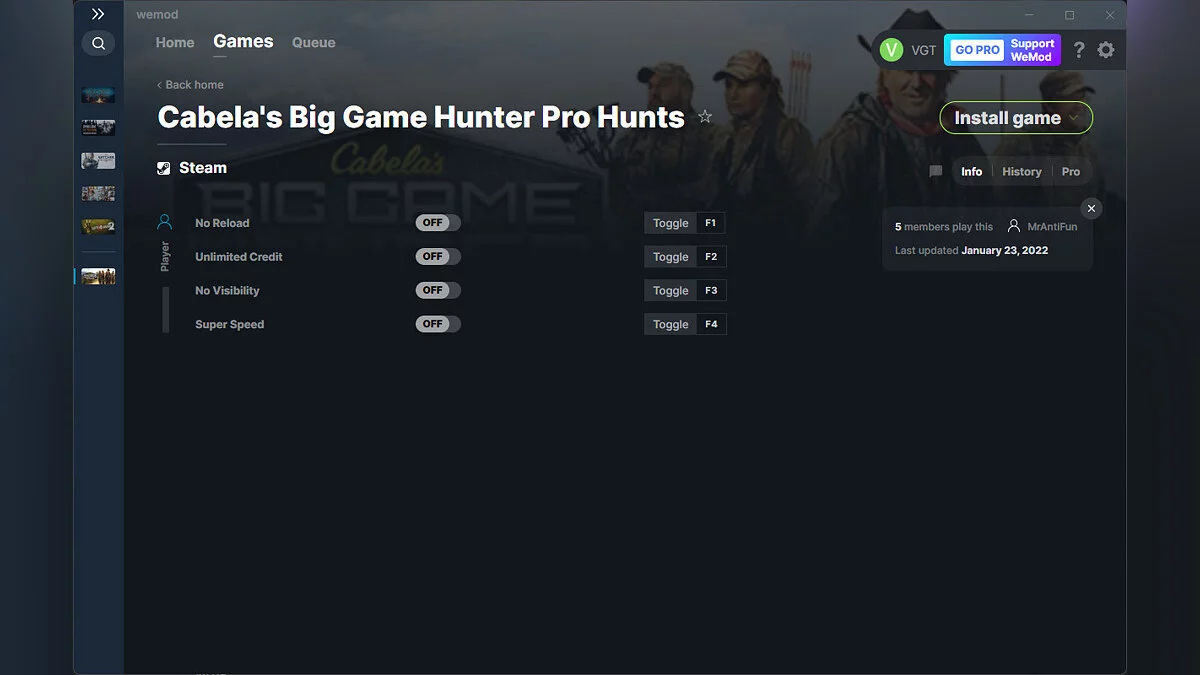 Cabela&#039;s Big Game Hunter: Pro Hunts — Trainer (+4) from 01/23/2022 [WeMod]