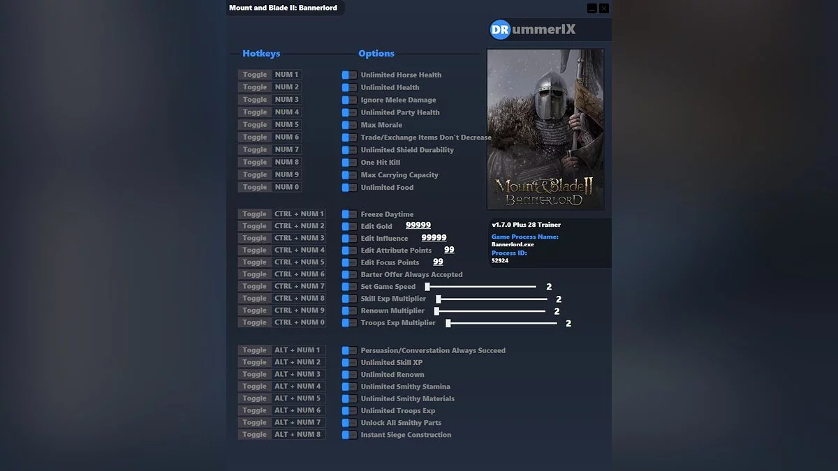 Mount &amp; Blade 2: Bannerlord — Trainer (+28) [v1.7.0 game version]