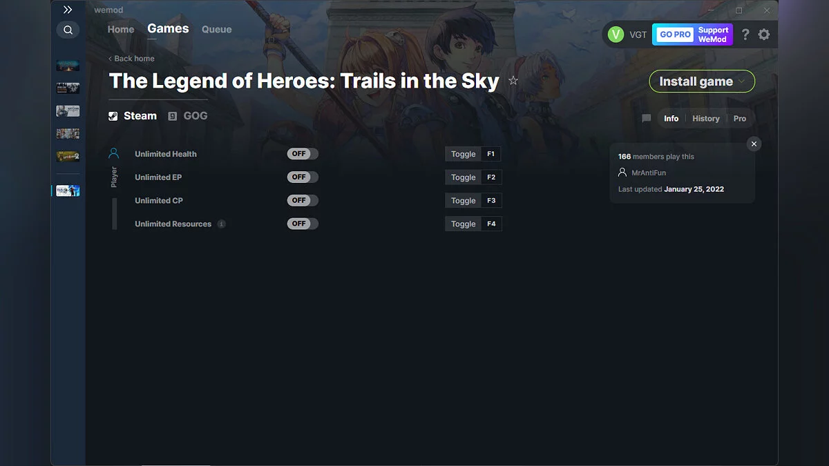 Legend of Heroes: Trails in the Sky — Entrenador (+4) del 25/01/2022 [WeMod]