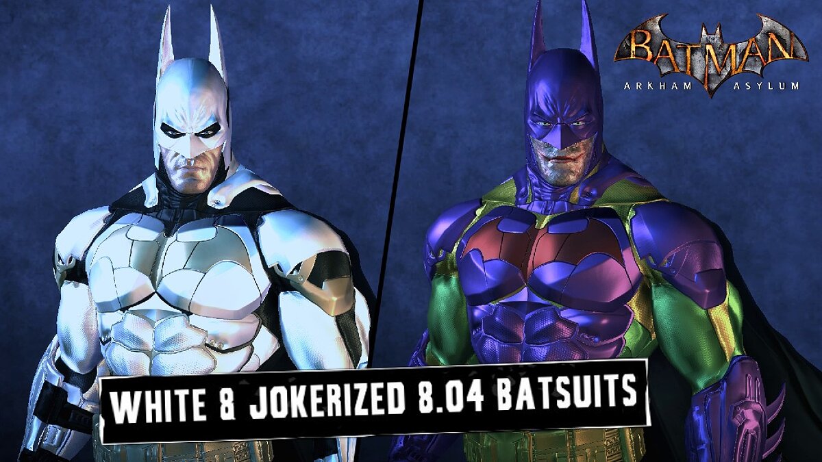 Batman: Arkham Asylum — White and Jokerized costumes for Batman