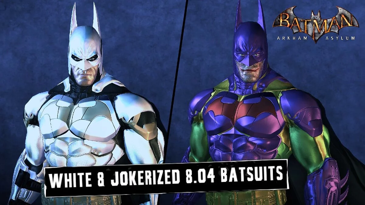 Batman: Arkham Asylum — White and Jokerized costumes for Batman