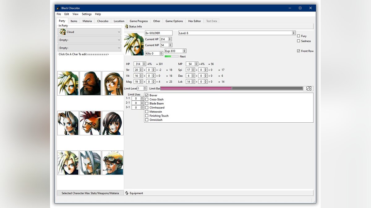 Final Fantasy VII — Save Editor - Black Chocobo [1.10.5]