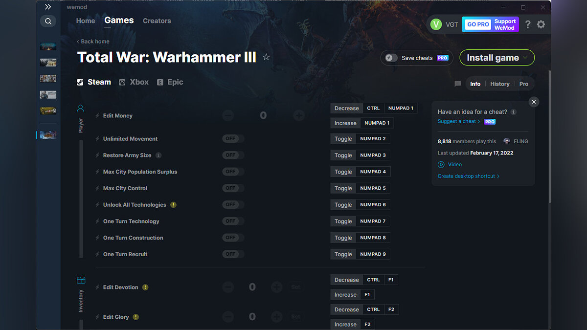 Total War: Warhammer 3 — Trainer (+19) from 02/17/2022 [WeMod]