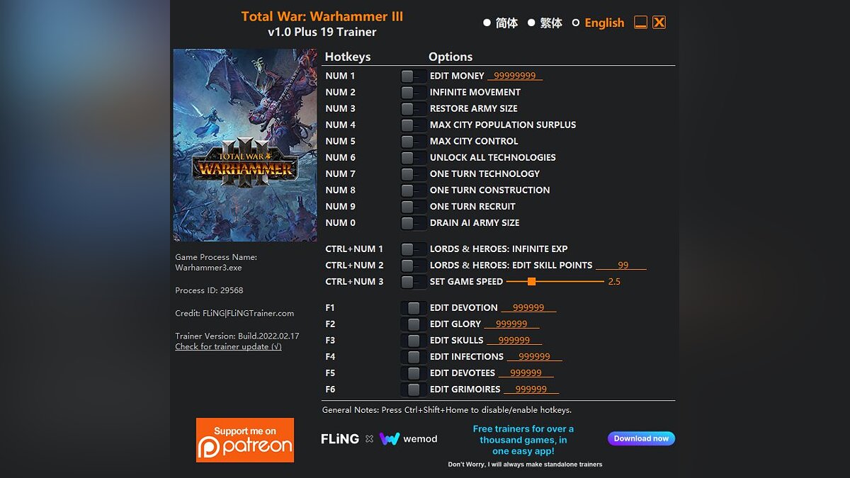 Total War: Warhammer 3 — Trainer (+19) [1.0]