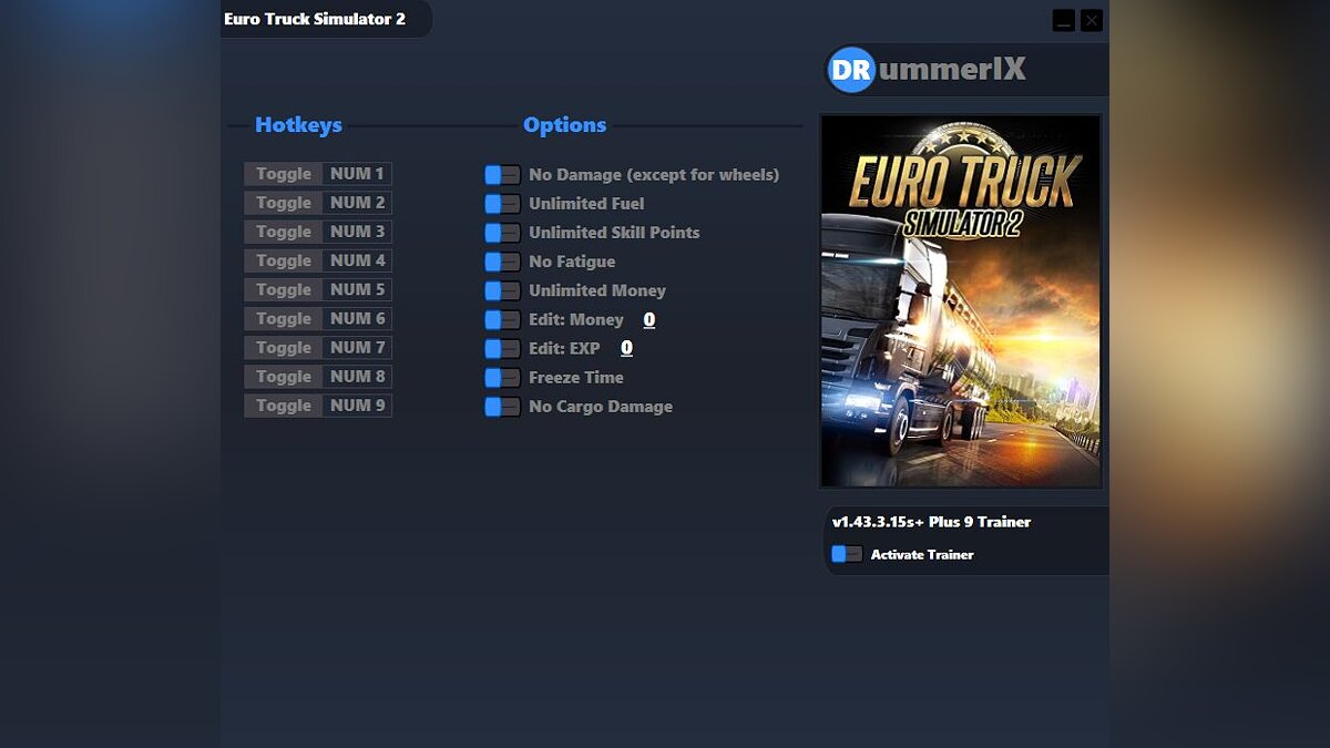 Euro Truck Simulator 2 — Trainer (+9) [Game Version: v1.43.3.15s]