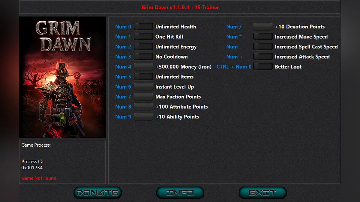 Grim Dawn — Entrenador (+15) [1.0.6.1 - 1.1.92 / 1.1.9.5]