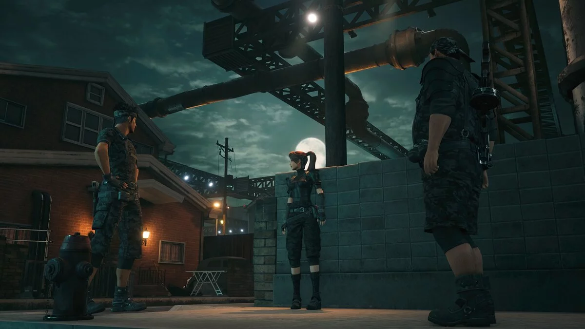 Final Fantasy VII Remake — Jessie, Biggs and Wedge in camouflage armor