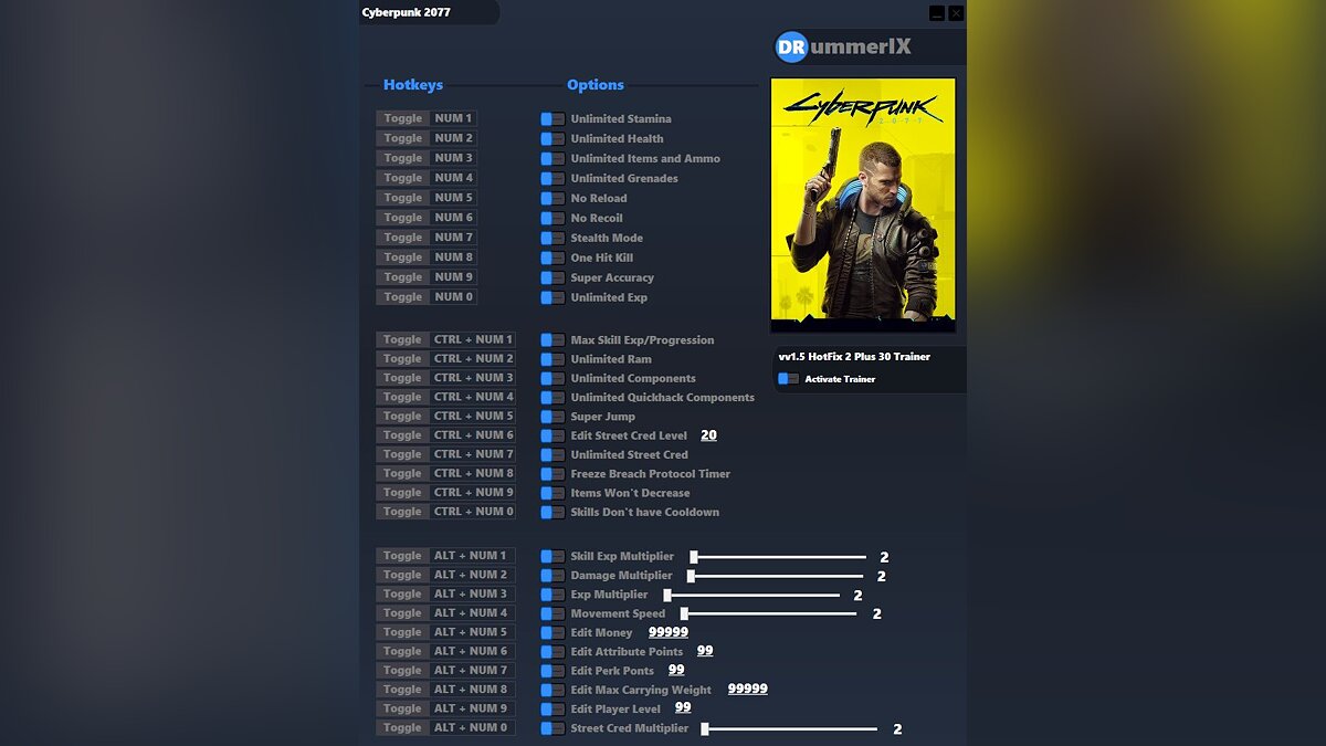 Cyberpunk 2077 — Trainer (+30) [Game Version: v1.5 HotFix 2]