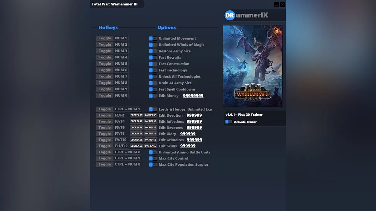 Total War: Warhammer 3 — Trainer (+20) [Game Version: v1.01+]