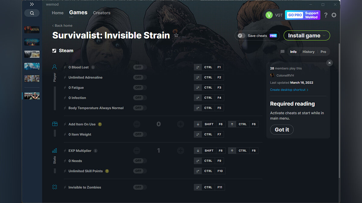 Survivalist: Invisible Strain — Trainer (+11) from 03/16/2022 [WeMod]