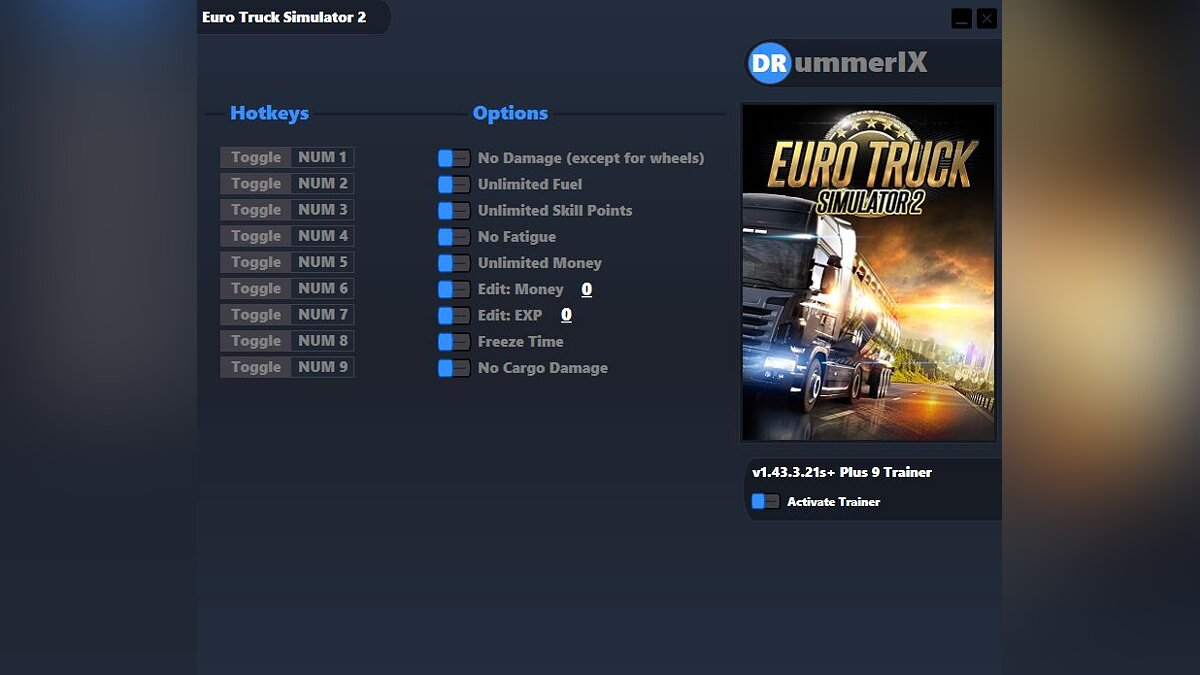 Euro Truck Simulator 2 — Trainer (+9) [Game Version: v.43.3.21s+][Fix]