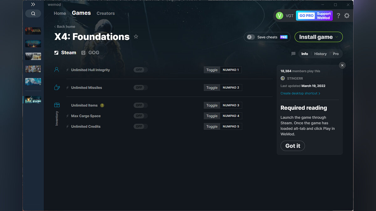 X4: Foundations — Trainer (+5) from 03/19/2022 [WeMod]