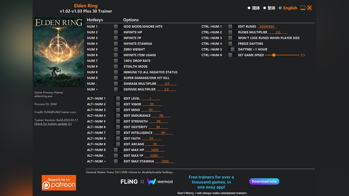 Elden Ring — Trainer (+29/+30) [1.02 - 1.03]