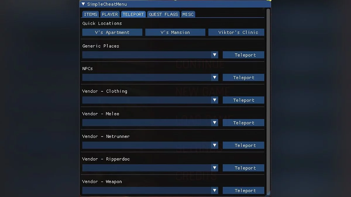 Cyberpunk 2077 — Menú de calor simple V44.2