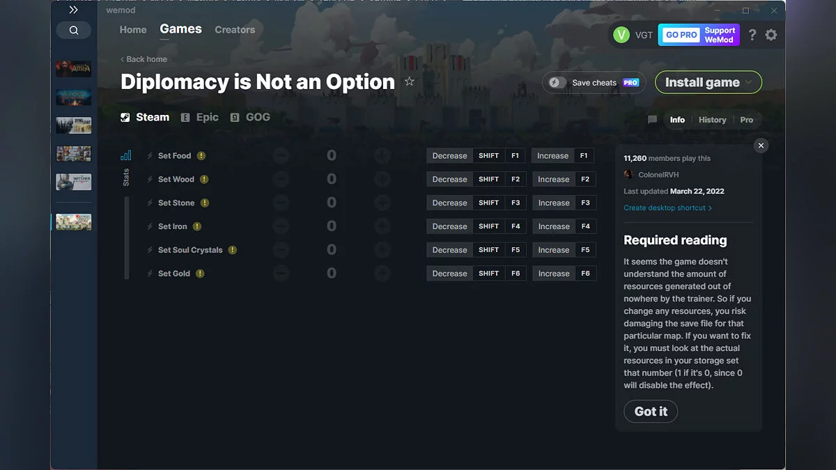 Diplomacy is Not an Option — Formateur (+6) du 22/03/2022 [WeMod]