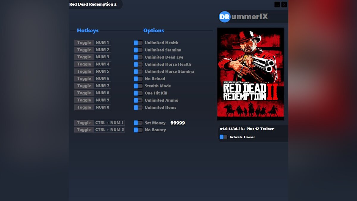 Red Dead Redemption 2 — Trainer (+12) [Game Version: v1.0.1436.28+]