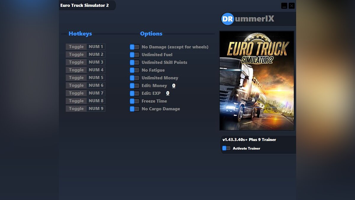 Euro Truck Simulator 2 — Trainer (+9) [Game Version: v.1.43.3.40s+]