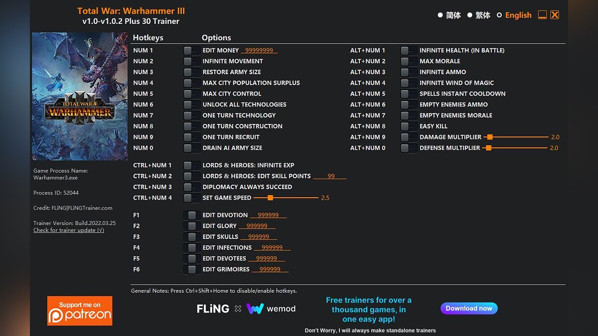 Total War: Warhammer 3 — Trainer (+30) [1.0 - 1.0.2]