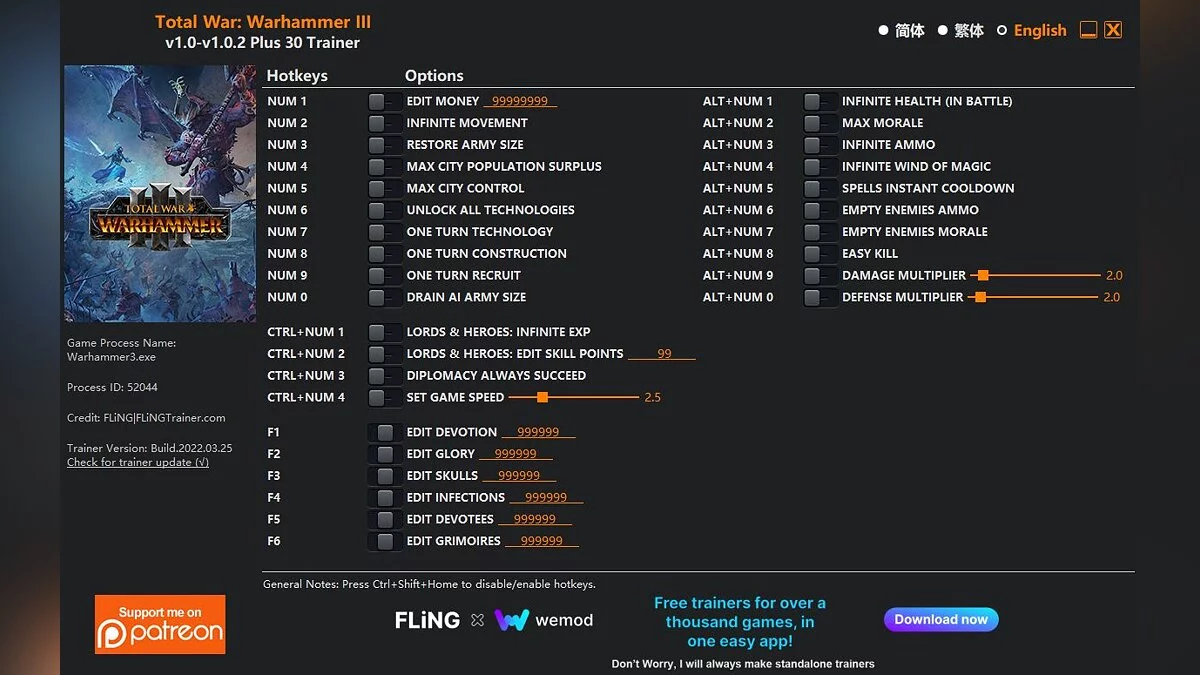 Total War: Warhammer 3 — Trainer (+30) [1.0 - 1.0.2]