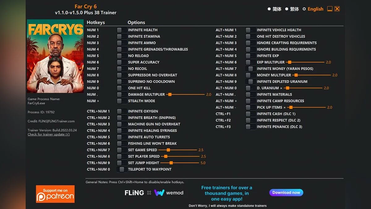 Far Cry 6 — Entrenador (+21/+35/+36/+37/+38) [1.1.0 - 1.5.0]