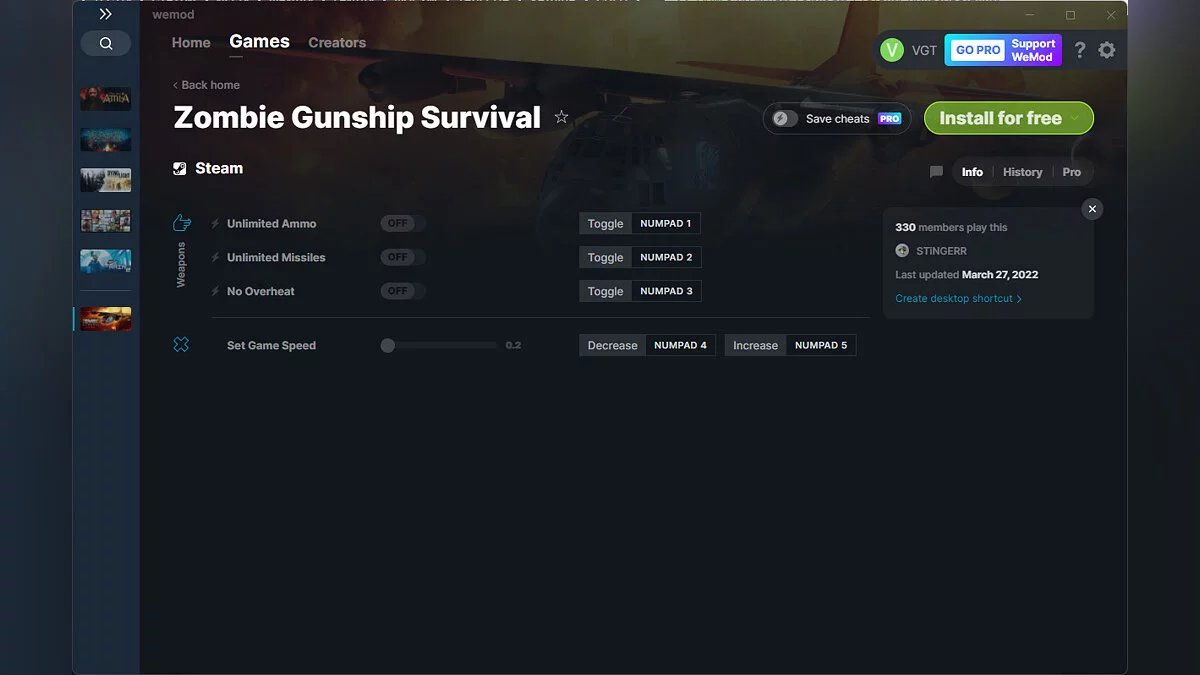 Zombie Gunship Survival — Trainer (+4) from 03/27/2022 [WeMod]