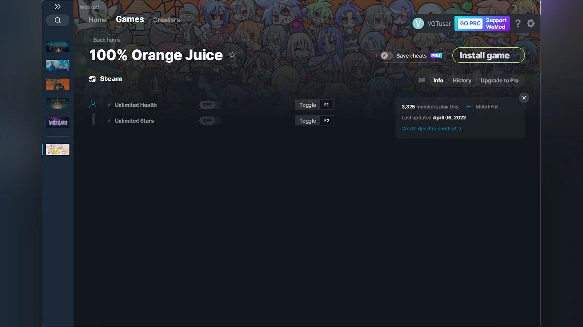 100% Orange Juice — Trainer (+2) from 04/06/2022 [WeMod]