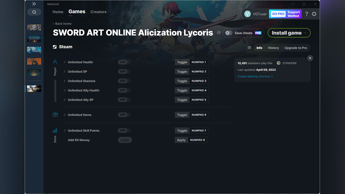 Sword Art Online: Alicization Lycoris — Trainer (+8) from 04/09/2022 [WeMod]