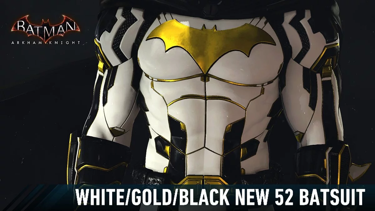 Batman: Arkham Knight — Batitraje negro, blanco y dorado.