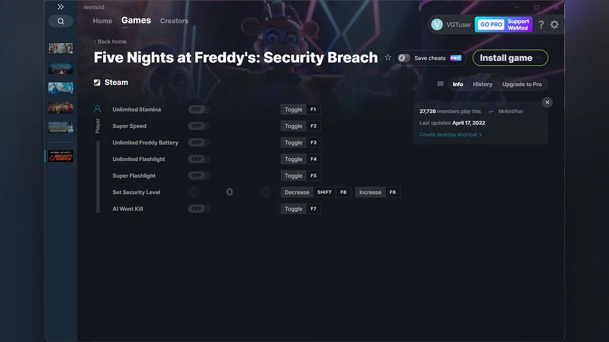 Five Nights at Freddy&#039;s: Security Breach — Formateur (+7) du 17/04/2022 [WeMod]