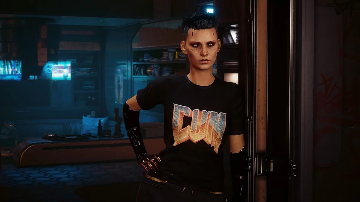 Cyberpunk 2077 — Camisa "Doom" - meme