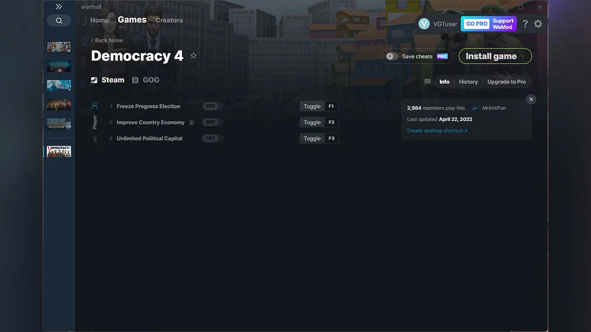 Democracy 4 — Entrenador (+3) del 22/04/2022 [WeMod]