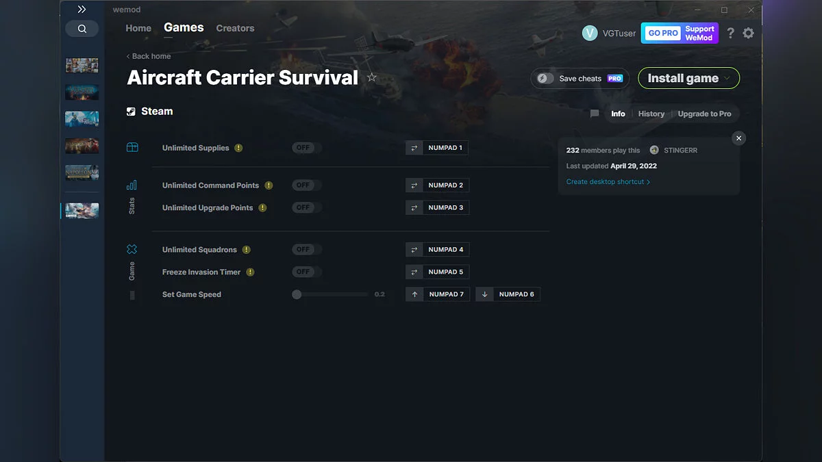 Aircraft Carrier Survival — Entrenador (+6) del 29/04/2022 [WeMod]