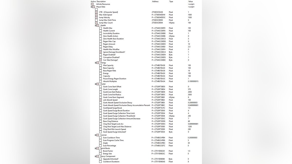 The Gunk — Table for Cheat Engine [UPD: 04/29/2022]