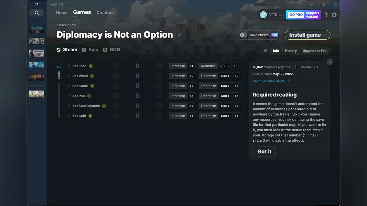 Diplomacy is Not an Option — Trainer (+6) from 05/03/2022 [WeMod]