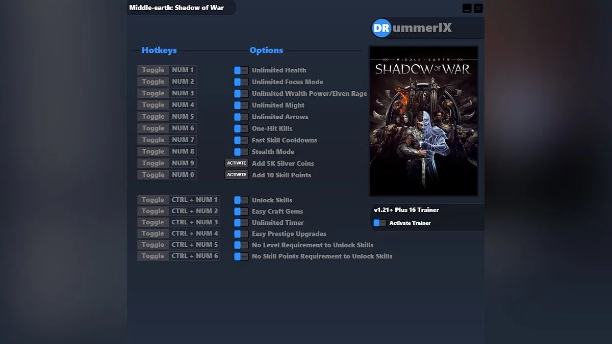 Middle-earth: Shadow of War — Trainer (+16) [Game Version: v1.21]