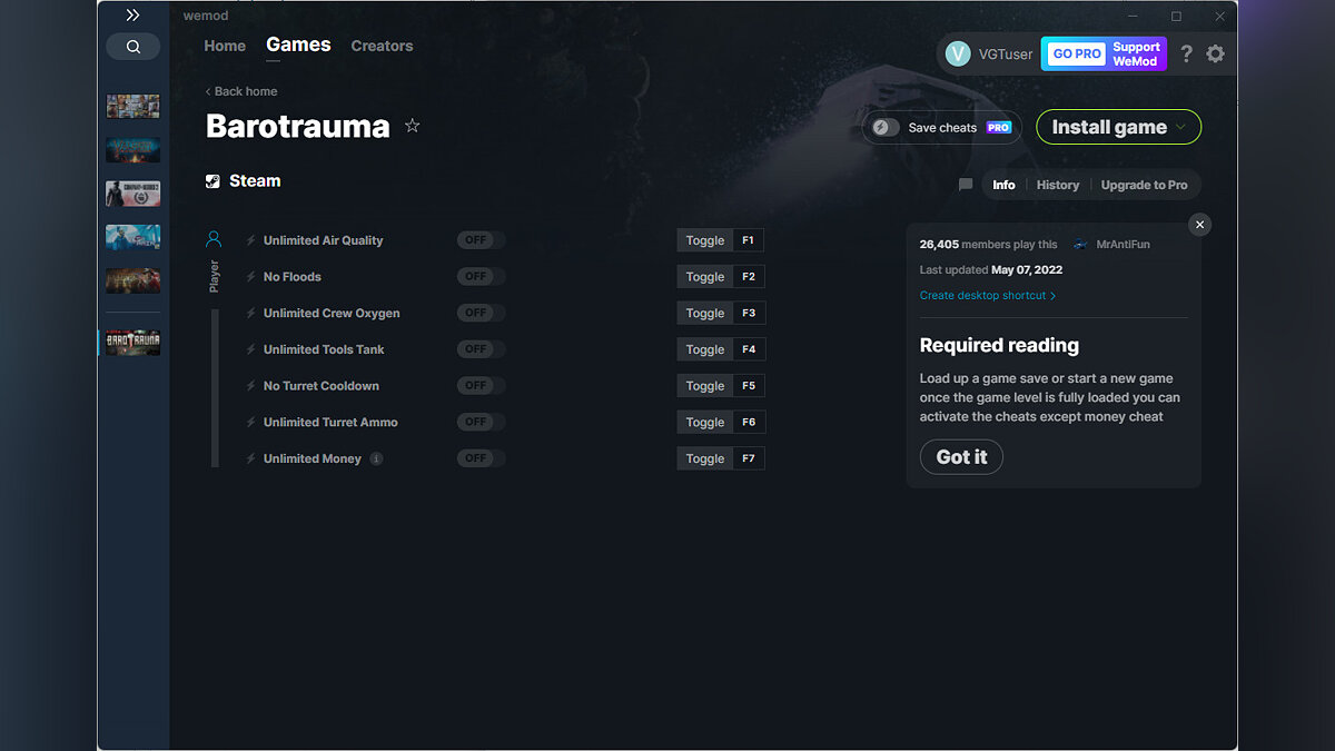 Barotrauma — Trainer (+7) from 05/07/2022 [WeMod]