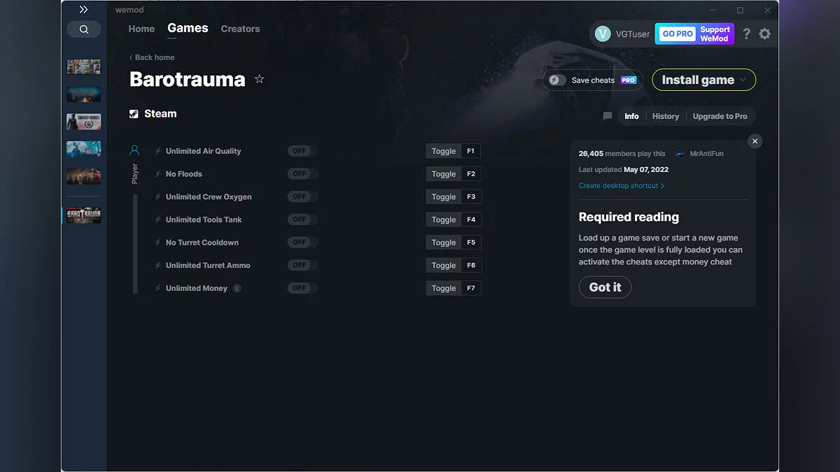 Barotrauma — Trainer (+7) from 05/07/2022 [WeMod]