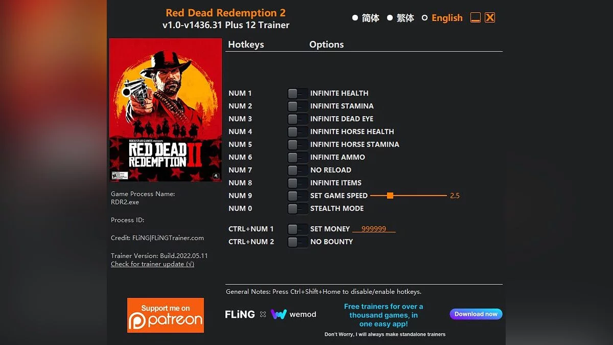 Red Dead Redemption 2 — Trainer (+12) [1.0 - 1436.31]