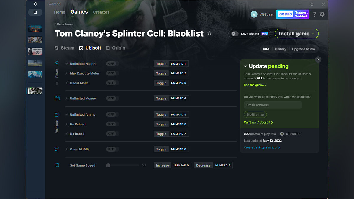 Tom Clancy&#039;s Splinter Cell: Blacklist — Trainer (+9) from 05/12/2022 [WeMod]