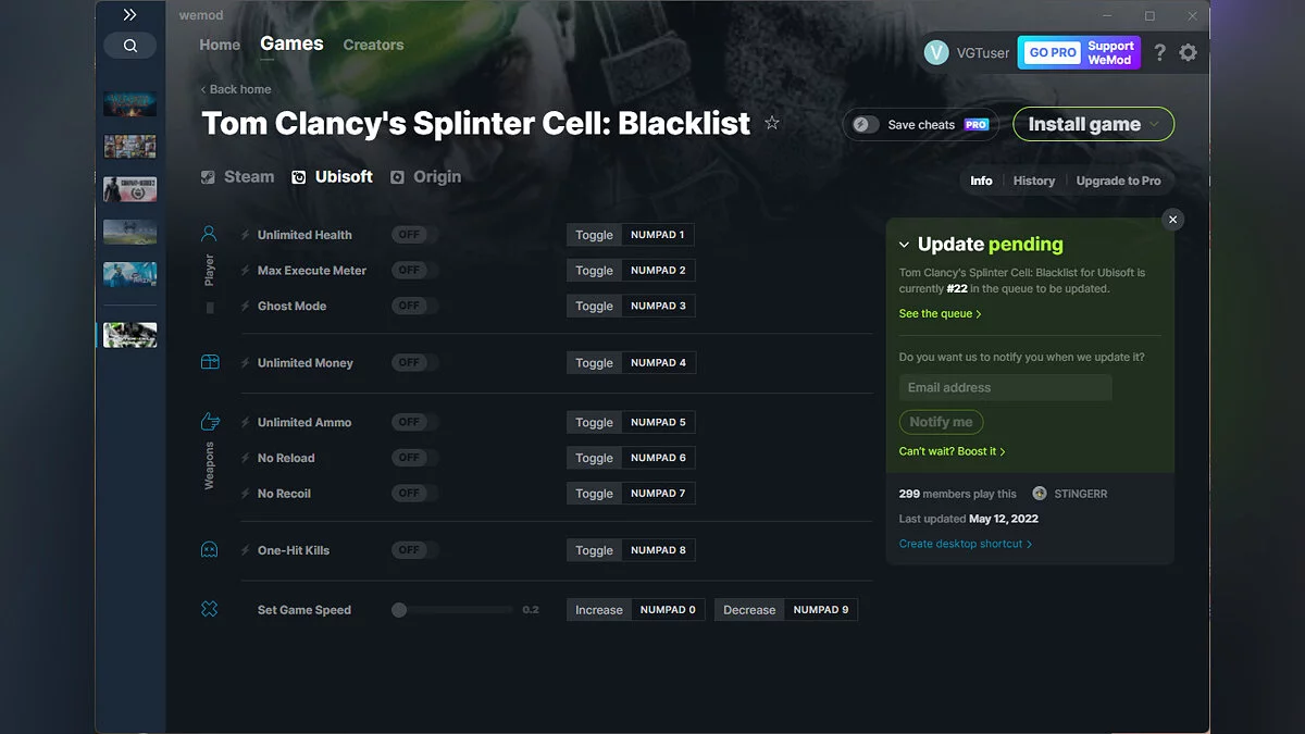 Tom Clancy&#039;s Splinter Cell: Blacklist — Trainer (+9) vom 12.05.2022 [WeMod]